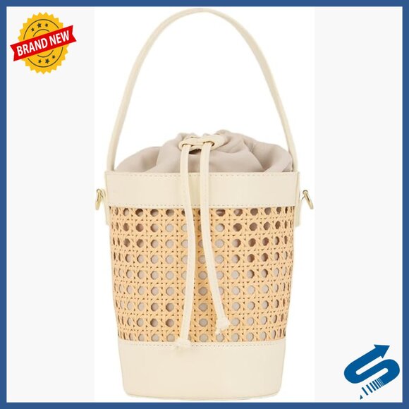Rattan Bucket Tote Bag Straw Woven Purse with Adjustable Strap